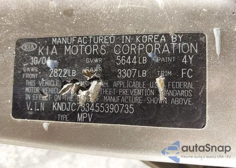 2005 Kia Sorento Ex/Lx from USA, damaged, VIN KNDJC733455390735